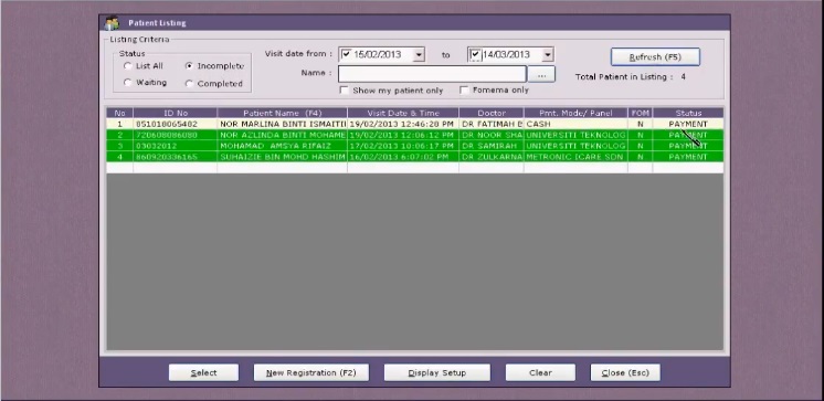 Patient Listing - Incomplete