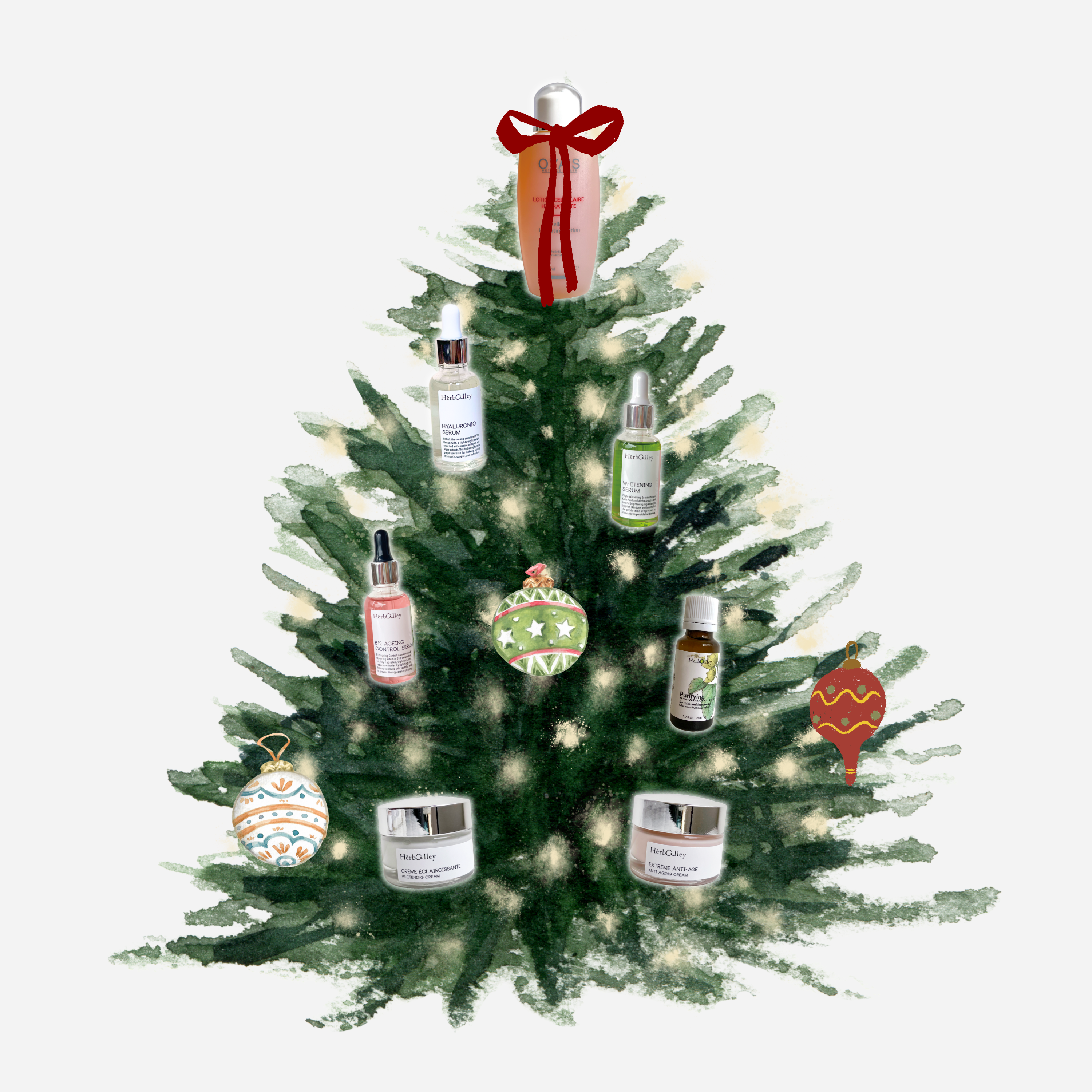 Green Watercolor Illustrated Merry Christmas Card