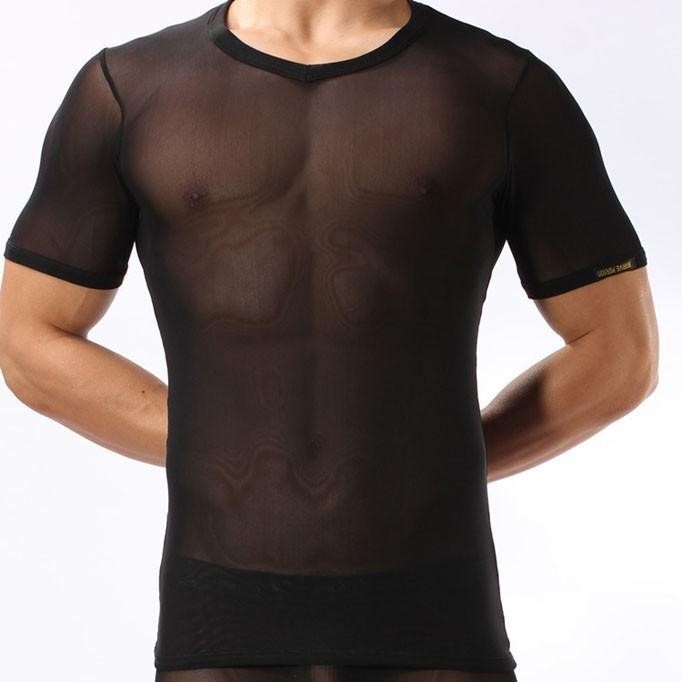 Hot Men's Sexy Singlet Mesh Lace Sheer Transparent Shirt Tops Underwear ...