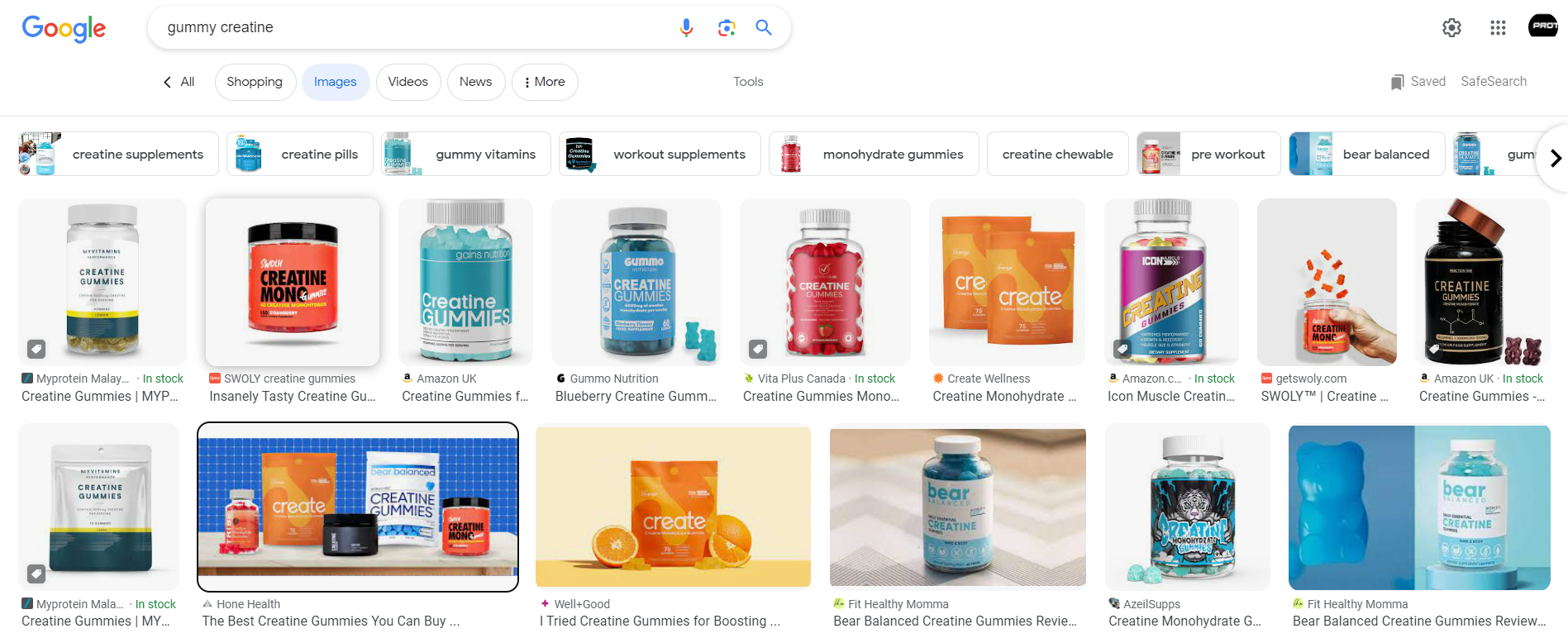 Googled list of creatine gummies bear which is tasty to consume