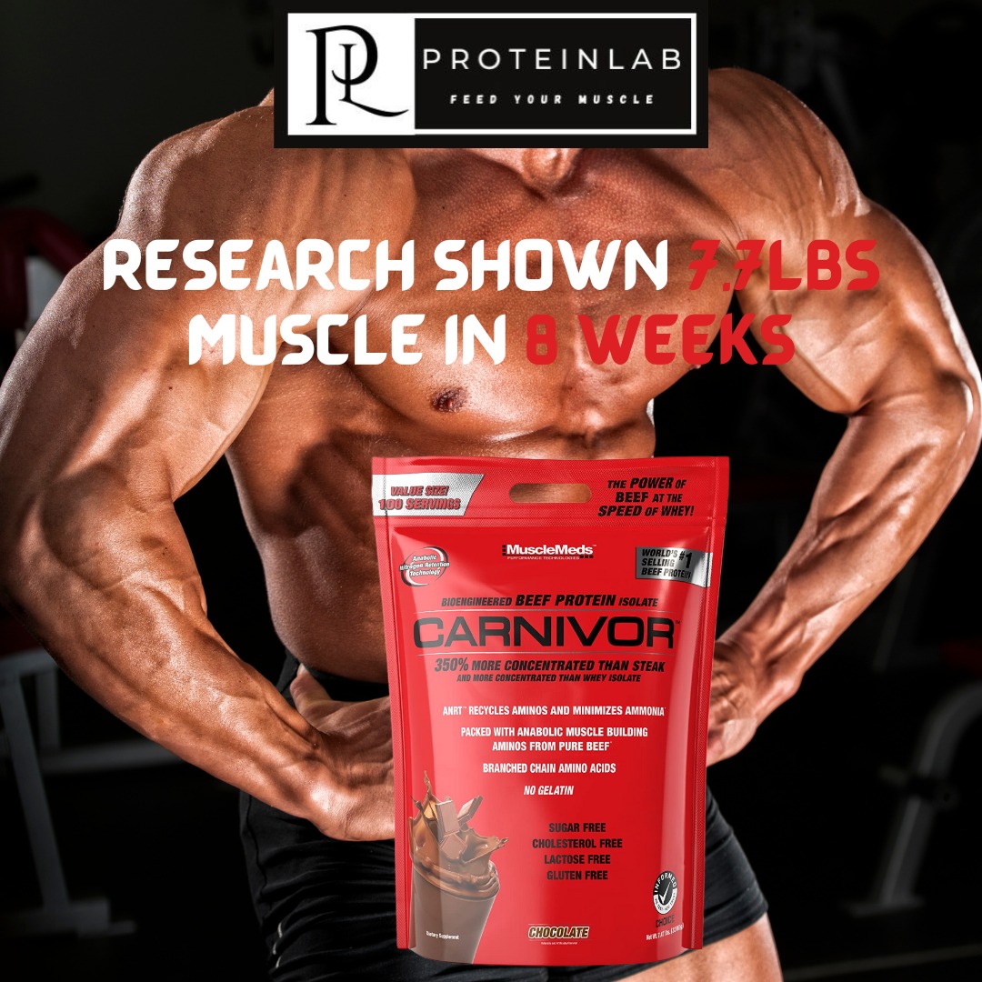 MuscleMed Carnivor Beef Protein Isolate 7.4lbs proteinlab malaysia best beef protein with muscleman poster