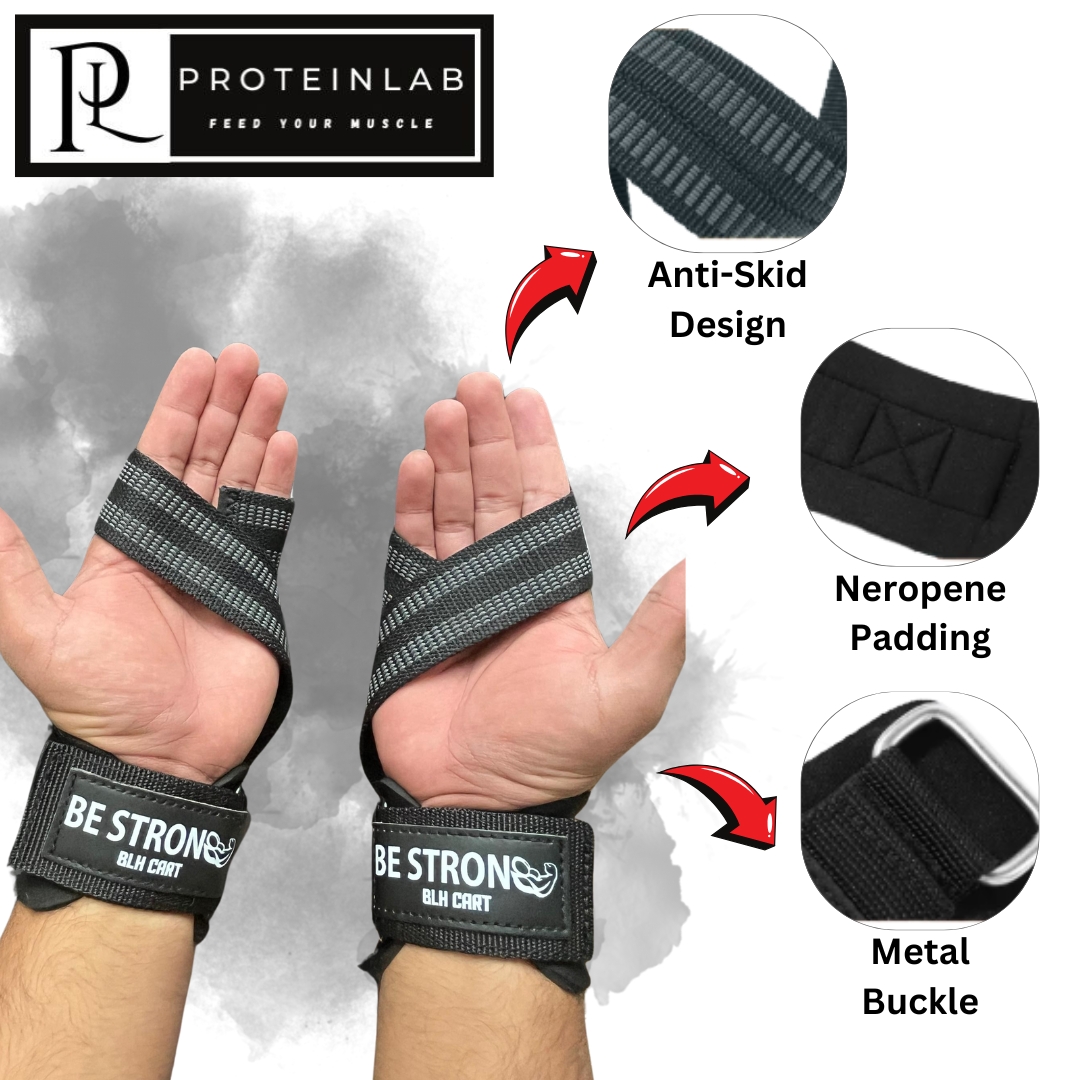 BE STRONG WITH LIFTING STRAPS AAND WRIST PROTECTION (BLACK) DESIGN 1