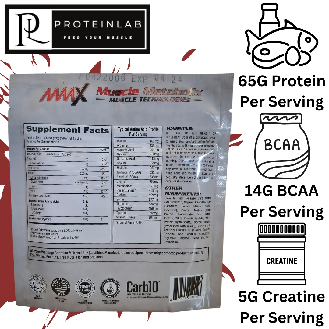 MMX MUSCLE METABOLIX MASS (DUTCH CHOCOLATE) (SINGLE SERVING) SUPPLEMENT FACTS