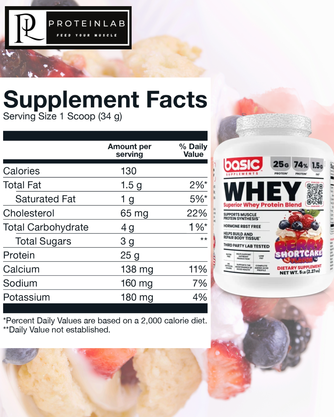 Nutritional Info Berry Shortcake basic supplements whey 5lbs