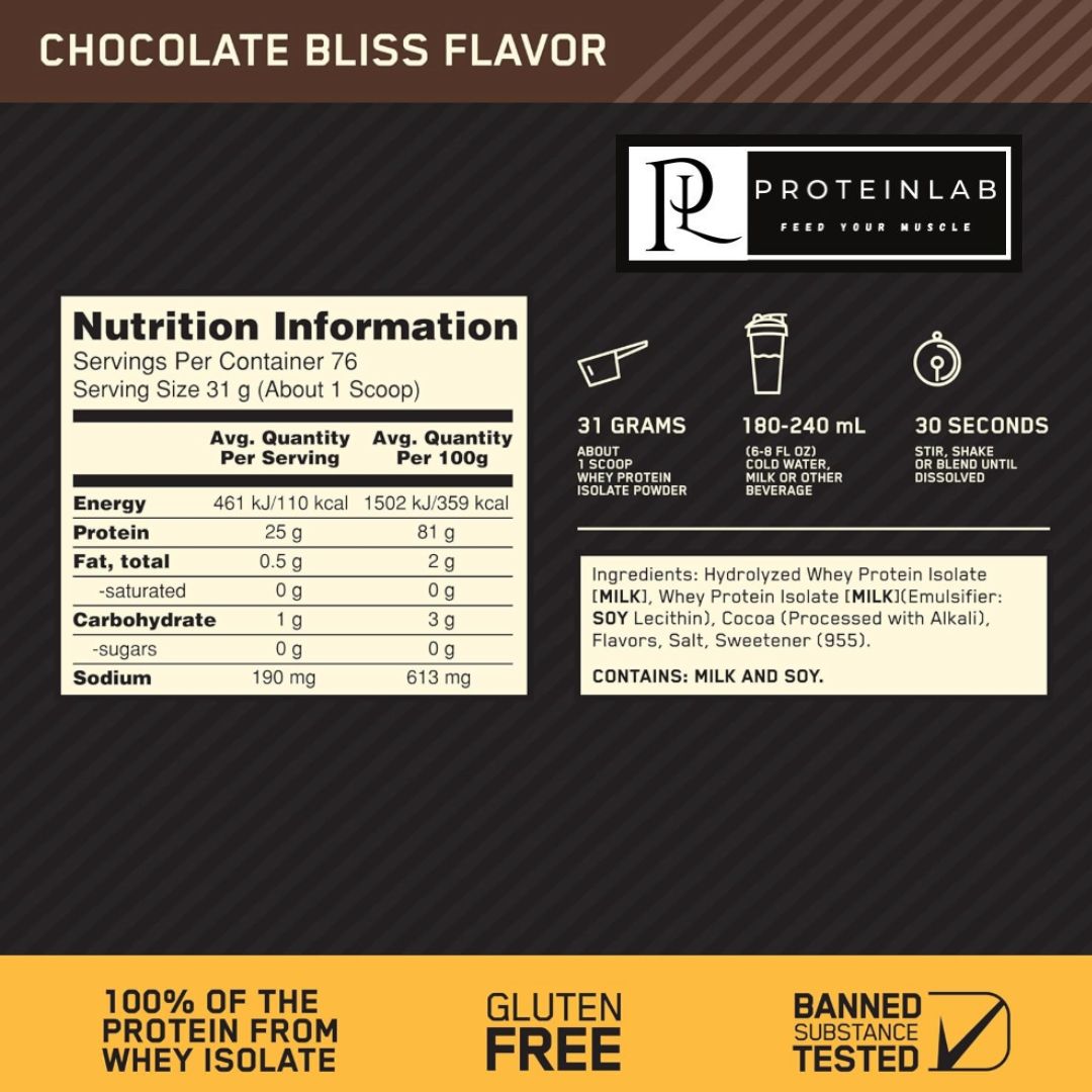 OPTIMUM NUTRITION 100% GOLD STANDARD ISOLATE 5LBS CHOCOLATE BLISS SUPPLEMENT FACTS (1)