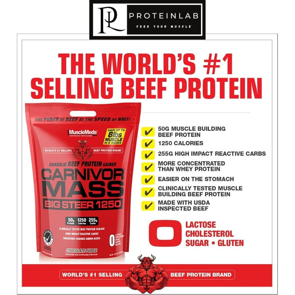 Carnivor Mass 15lbs big Steer 1250 calories www.proteinlab.com.my proteinlab malaysia infographic picture of the best mass