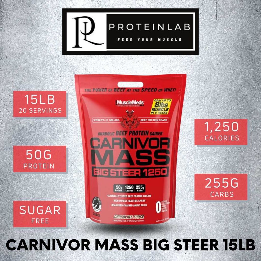 Carnivor Mass 15lbs big Steer 1250 calories infographic www.proteinlab.com.my proteinlab malaysia
