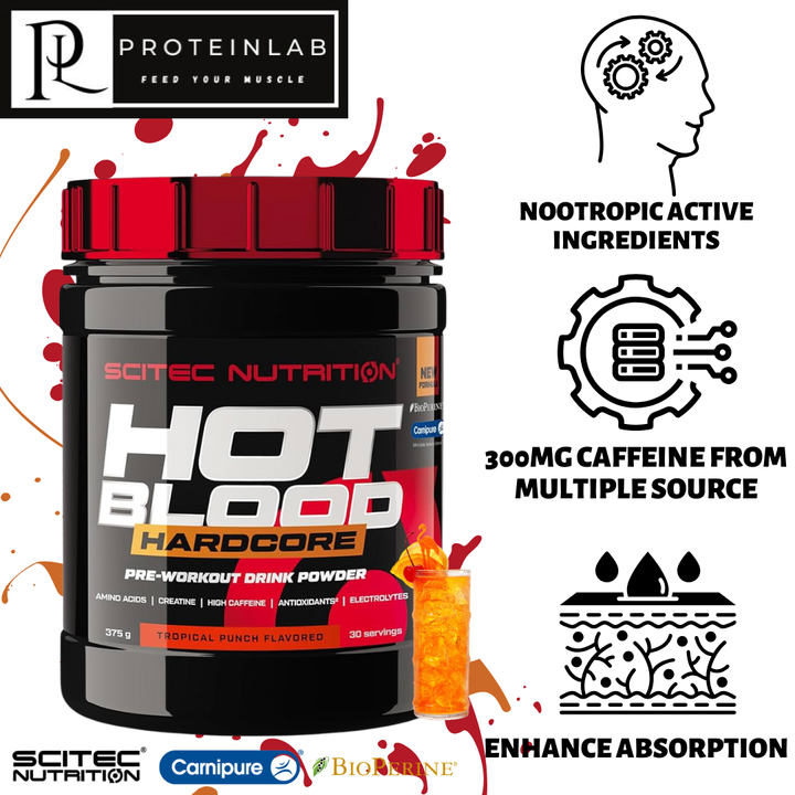 Scitec Nutrition Hot Blood Hardcore Fruit Punch Flavour - Pre Workout Supplement for Focus & Power
