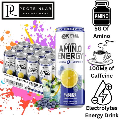 OPTIMUM NUTRITION AMINO ENERGY + ELECTROLYTES CAN DRINK (BLUEBERRY LEMONADE) (355ML) (PACK OF 12)