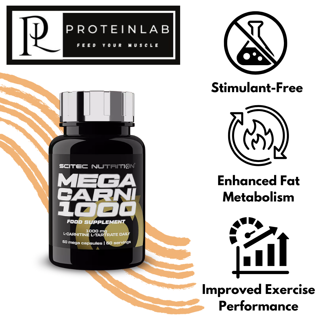 Scitec Nutrition Mega Carni 1000 L-Carnitine Capsules (60 Caps)  1000mg  Fat Burner & Energy Booster  Proteinlab Malaysia - Sport supplement  supplier in Malaysia!