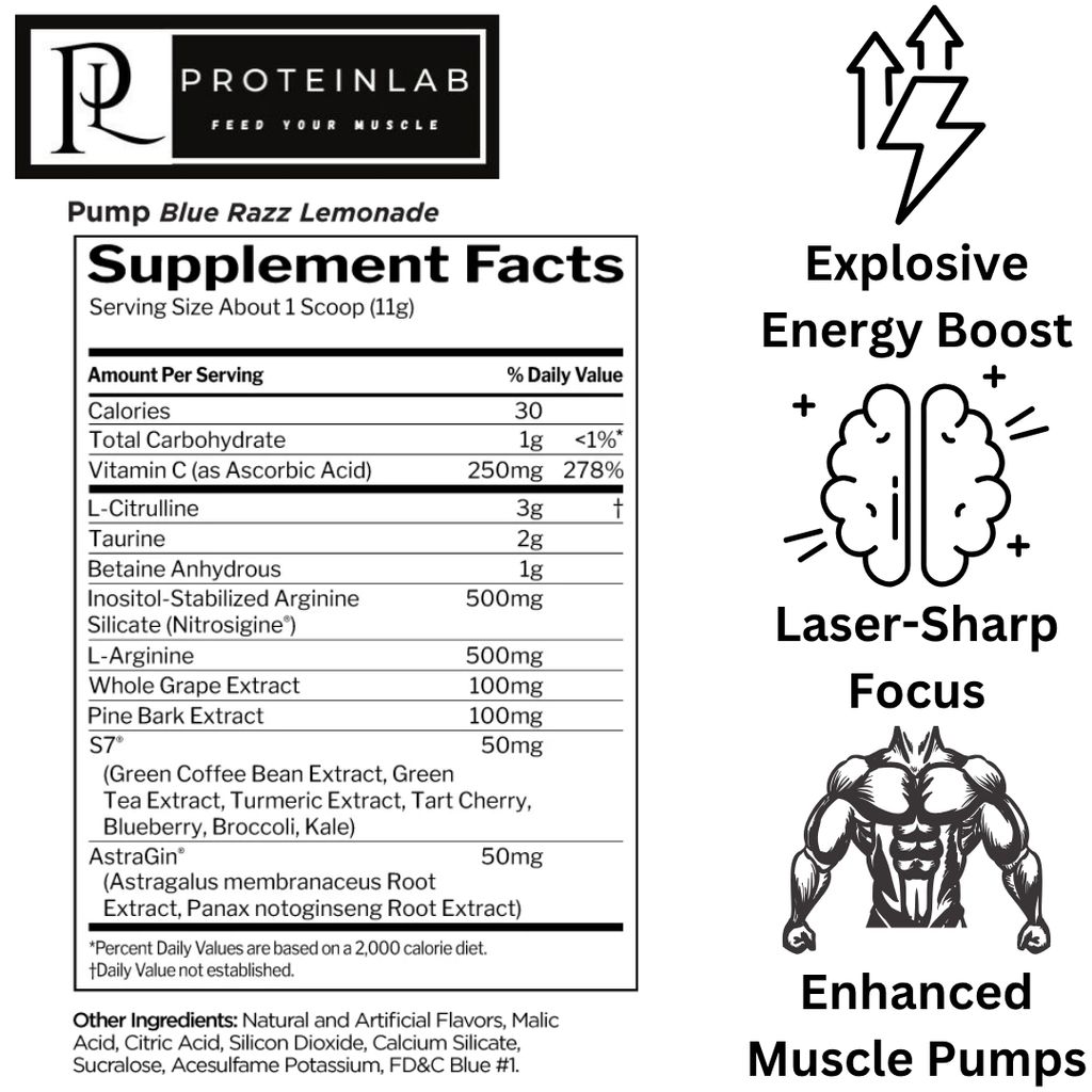 RULE 1 PUMP 30 SERVING (BLUE RAZZ LEMONADE) SUPPLEMENT FACTS
