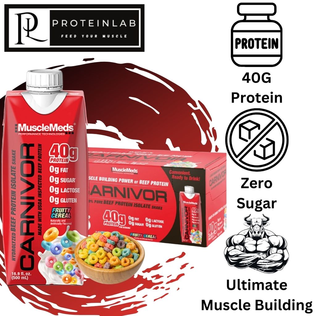 MUSCLEMEDS BEEF PROTEIN ISOLATE CARNIVOR SHAKE (500ML) (PACK OF 12) (FRUITY CEREAL)