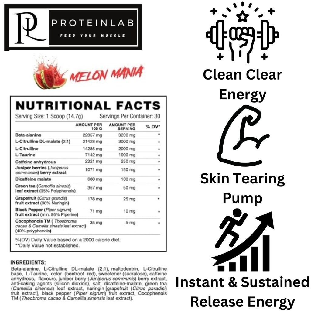 CORE CHAMPS RDX XTREME PRE-WORKOUT 30SV MELON MANIA NUTRITIONAL INFORMATION