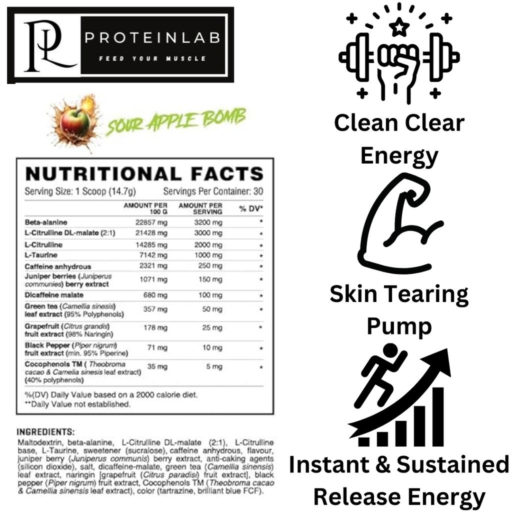 CORE CHAMPS RDX XTREME PRE-WORKOUT 30SV SOUR APPLE BOMB NUTRITIONAL INFORMATION