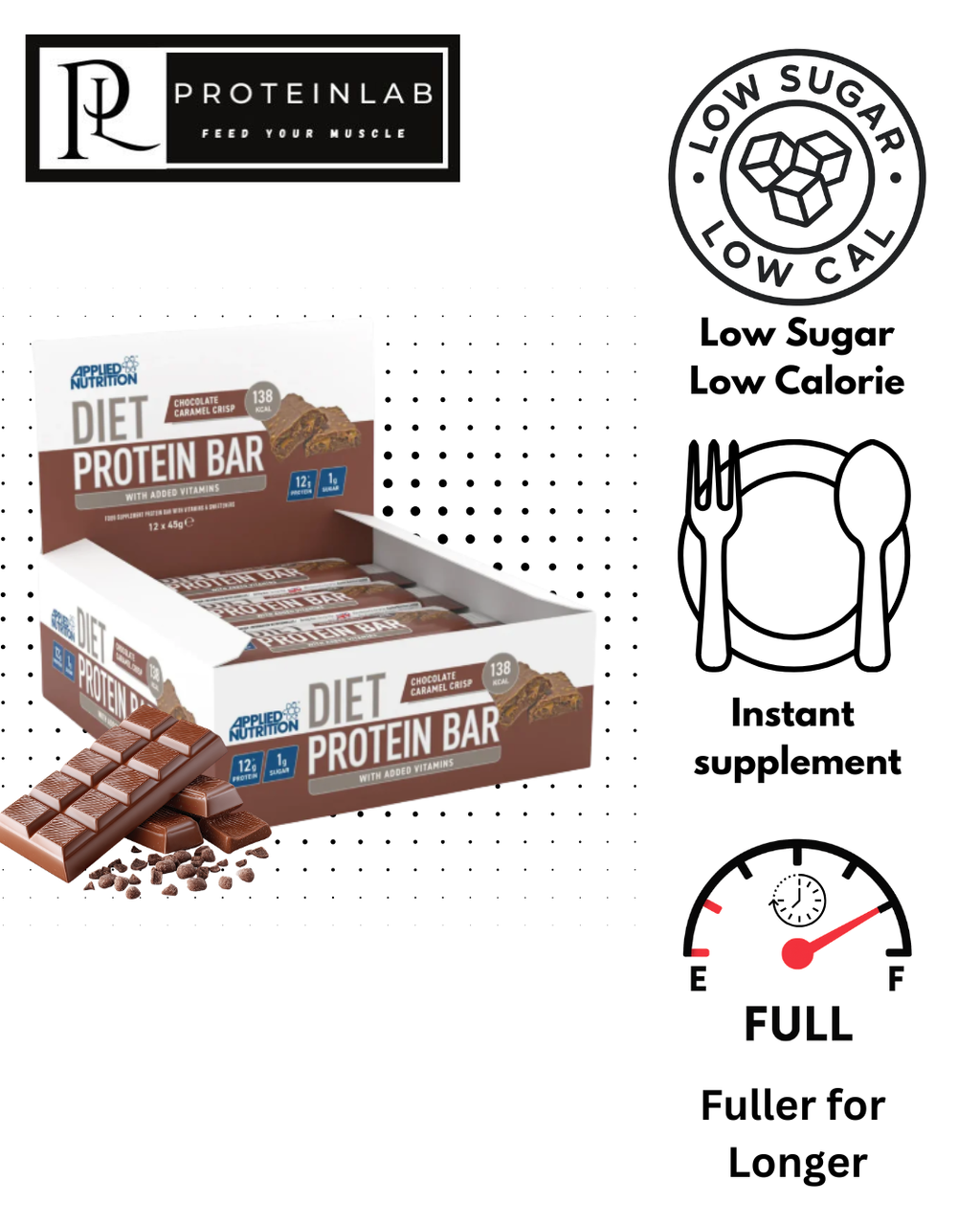 Applied Nutrition Diet Protein Bar Chocolate Caramel Crisp 12