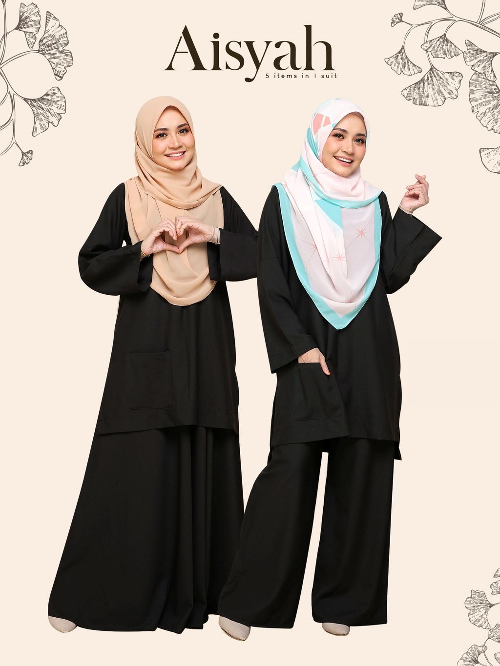 Aisyah Suit in Black | 5 Item In 1 – ELHAFIDZ