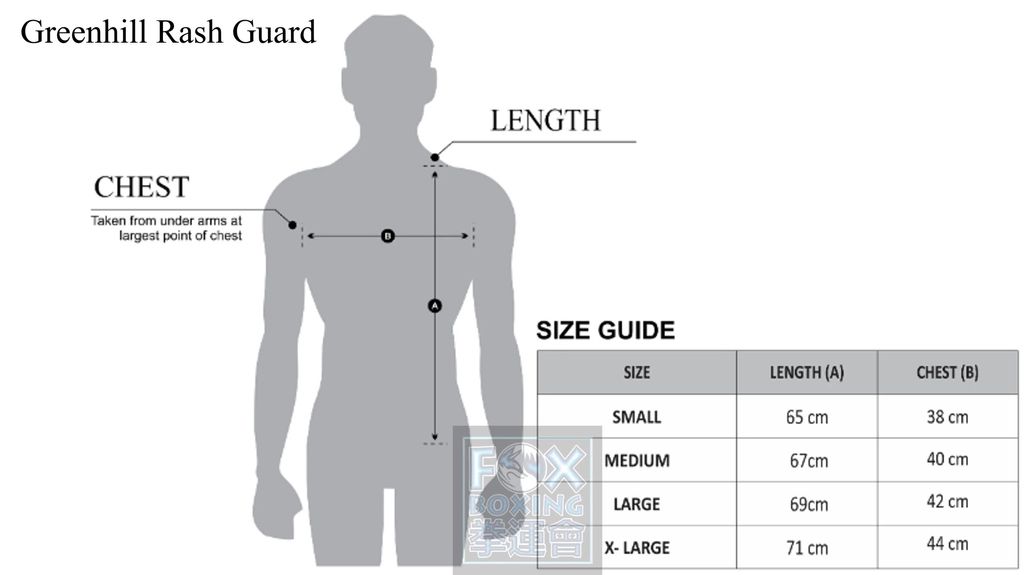 Rash Guard size chart