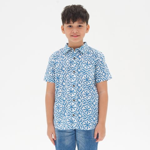 Junior batik light blue shirt crafted by Kapten Batik