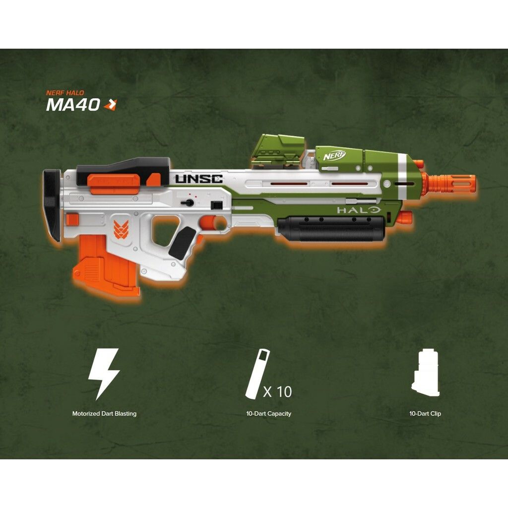 NERF Halo MA40 Motorized Dart Blaster Includes Removable 10-Dart