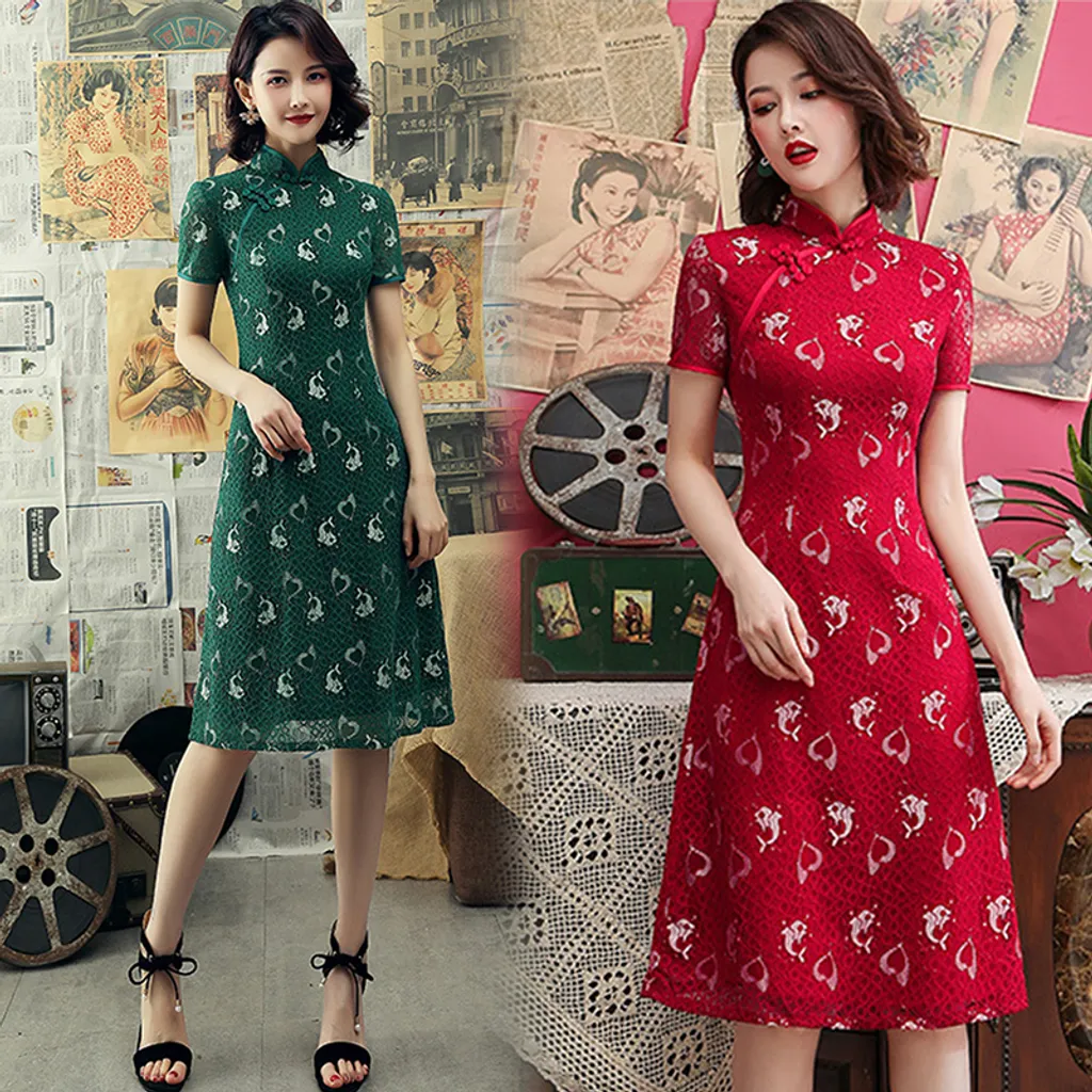 Oft6729 Lace Midi Cheongsam Dress 365 Outfit Singapore