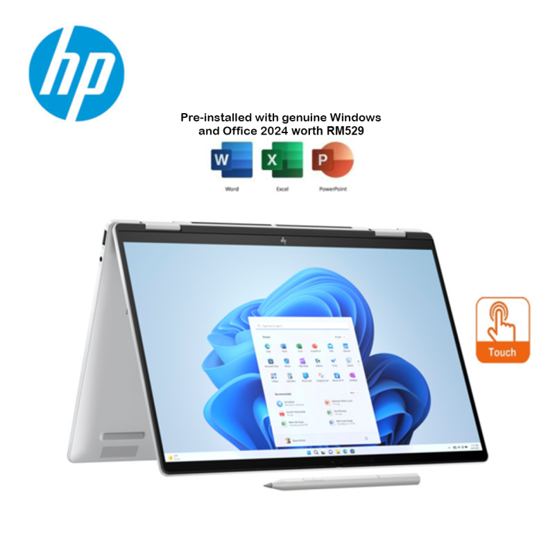 HP Envy X360 14-Fa0129AU 14'' WUXGA Touch 2-In-1 Laptop Silver ( Ryzen 5 8640HS, 16GB, 512GB SSD, AT