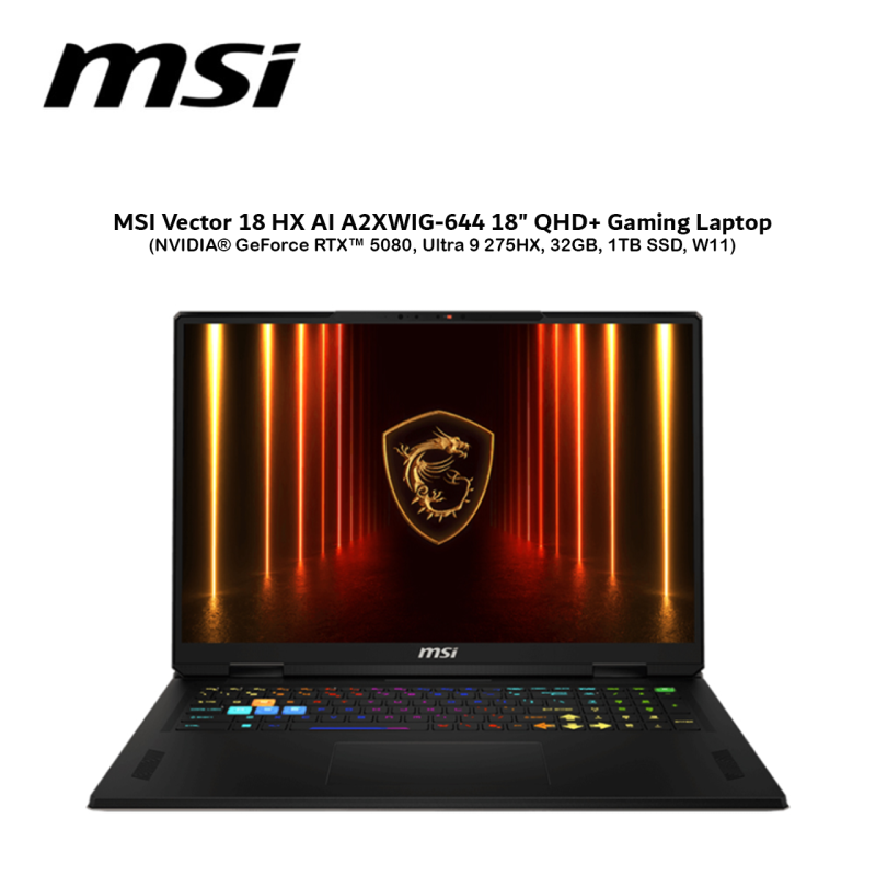 MSI Vector 18 HX AI A2XWIG-644 18" QHD+ Gaming Laptop ( NVIDIA® GeForce RTX™ 5080, Ultra 9 275HX, 32