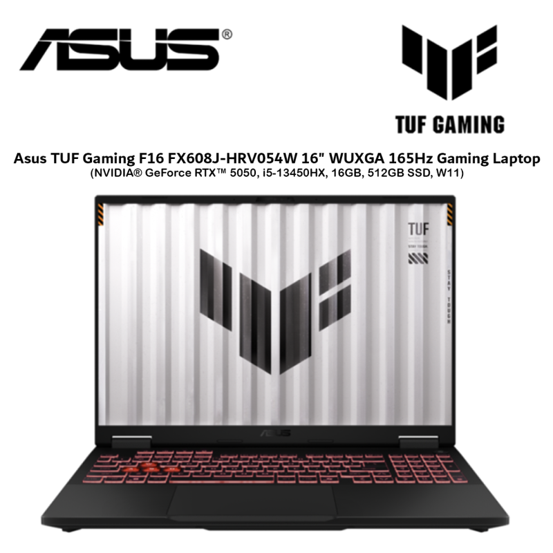 Asus TUF Gaming F16 FX608J-HRV054W 16" WUXGA 165Hz Laptop ( NVIDIA® GeForce RTX™ 5050, i5-13450HX, 1