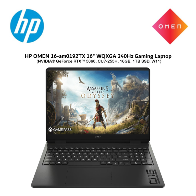 HP OMEN 16-am0192TX 16" WQXGA 240Hz Gaming Laptop ( NVIDIA® GeForce RTX™ 5060, CU7-255H, 16GB, 1TB S