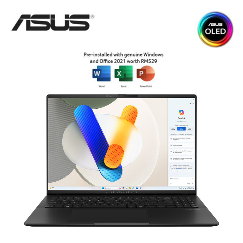 Asus VivoBook S 16 OLED M5606U-AMX068WSM 16'' 3.2K Laptop Black ( R7-8845HS, 16GB, 512GB SSD, ATI , 