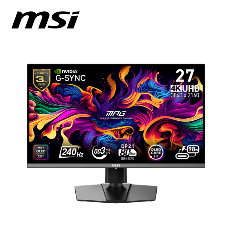 MSI MPG 272URX QD-OLED 26.5" UHD 240Hz Flat Gaming Monitor ( HDMI, DisplayPort, Type-C, 3Yrs Warrant