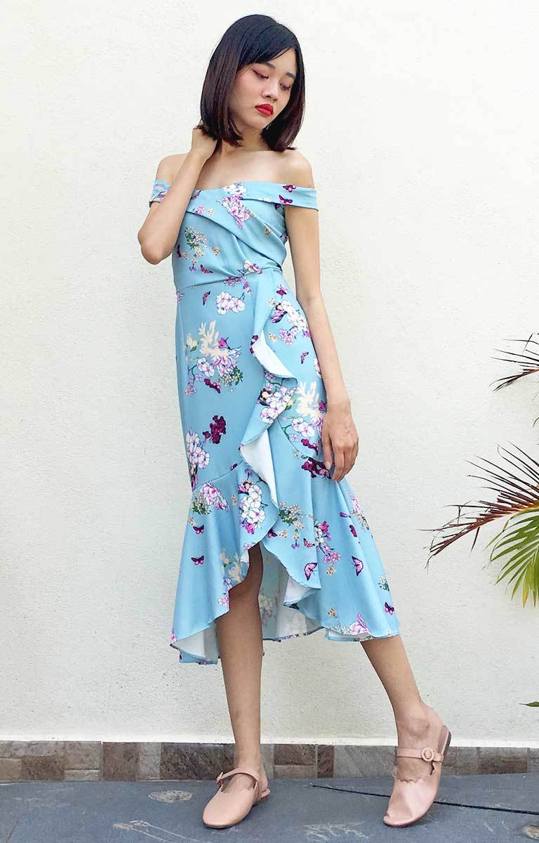 light blue floral midi dress