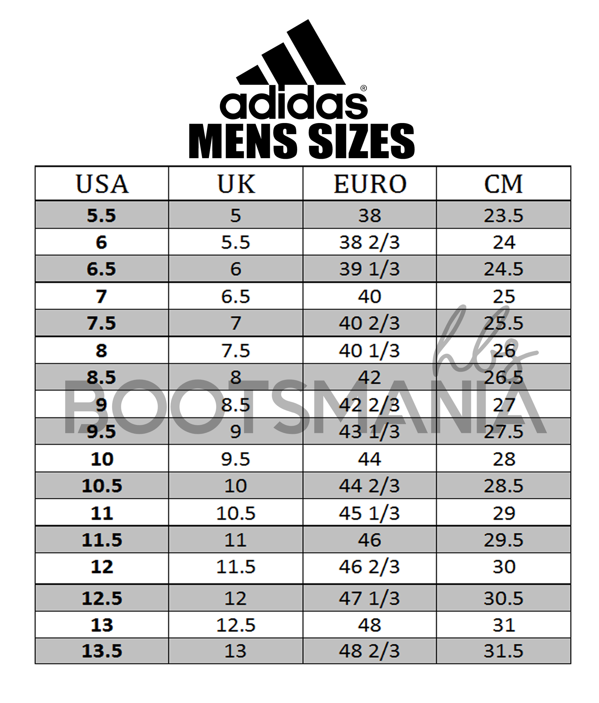 adidas football size chart