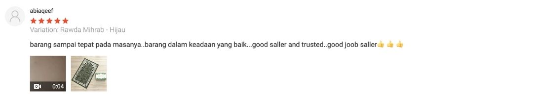 Review dari pelanggan beli sejadah di SEJADAH.CO