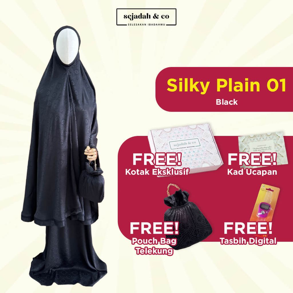 01_Telekung by SEJADAH.CO Silky Plain 01 Black
