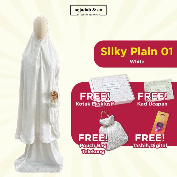 01_Telekung by SEJADAH.CO Silky Plain 01 White
