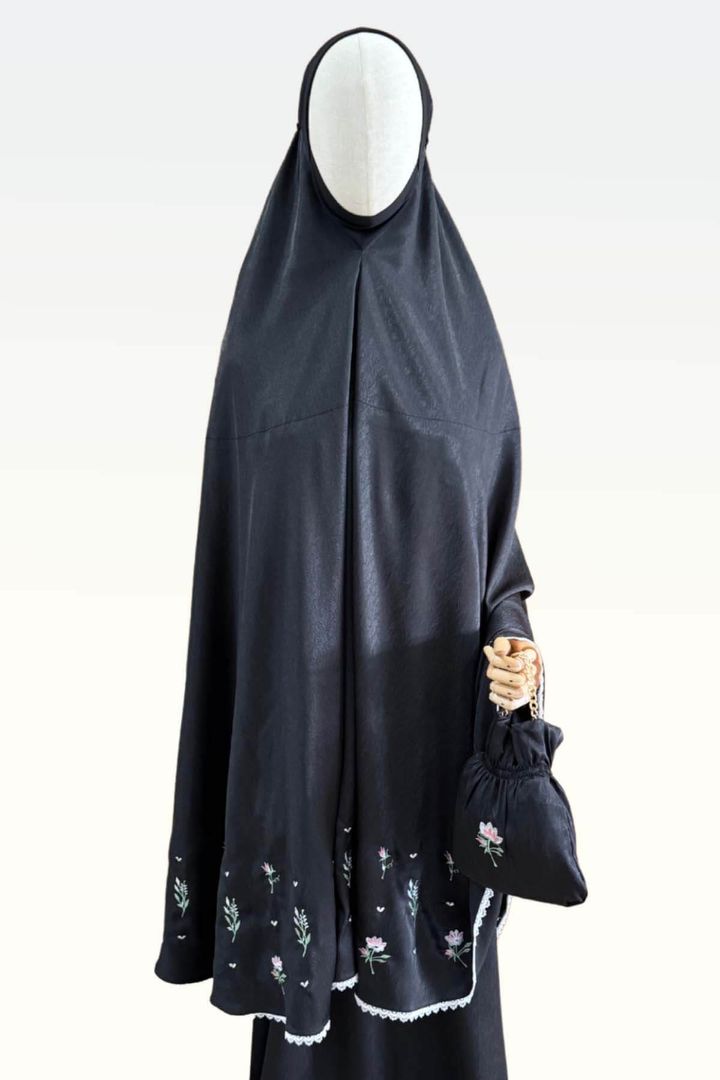 02_Telekung by SEJADAH.CO Silky Sulam 01 Black
