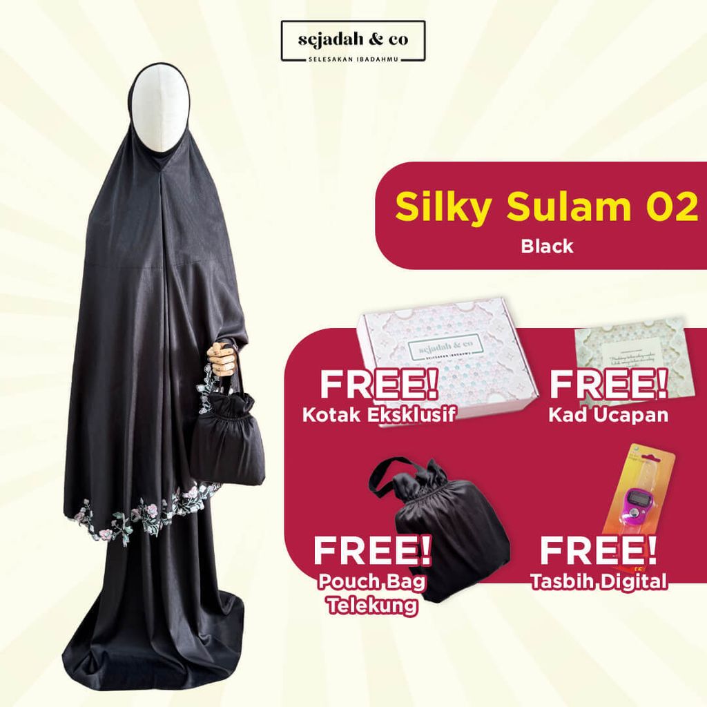 01_Telekung by SEJADAH.CO Silky Sulam 02 Black
