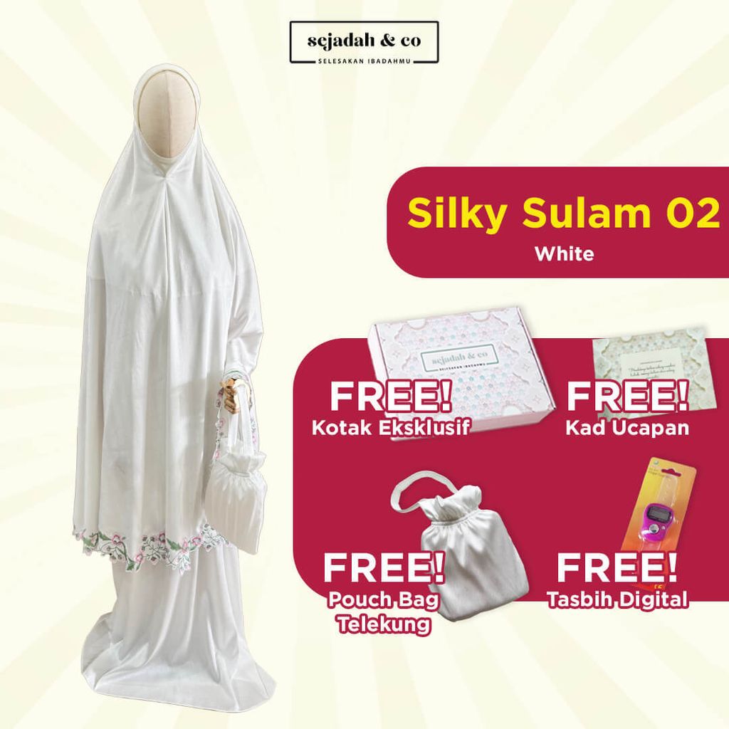 01_Telekung by SEJADAH.CO Silky Sulam 02 White