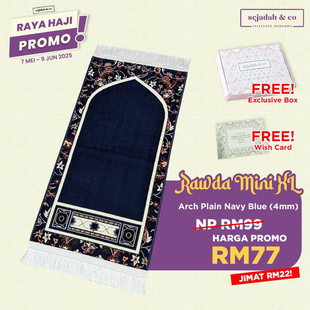 02_Sejadah SCO Rawda Mini XL Arch Plain Navy Blue 4mm