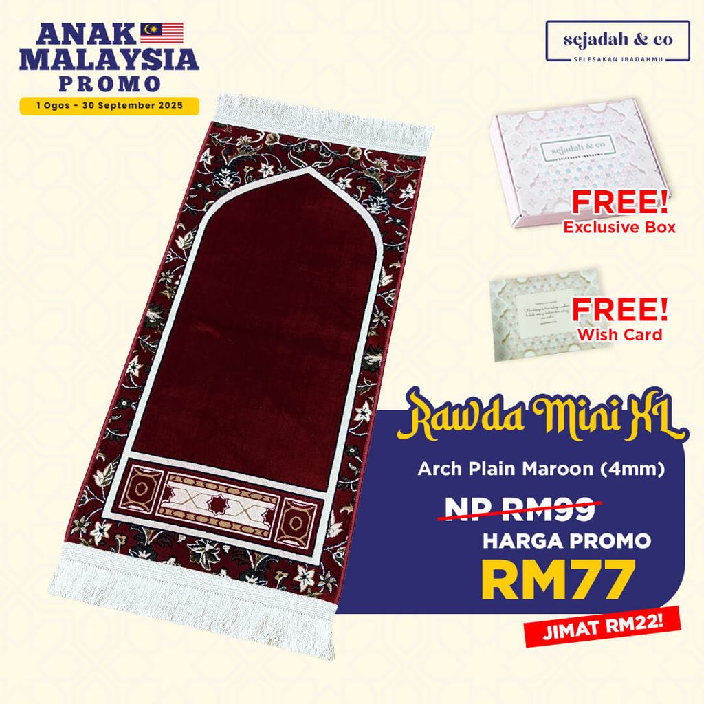 01_Sejadah SCO Rawda Mini XL Arch Plain Maroon 4mm