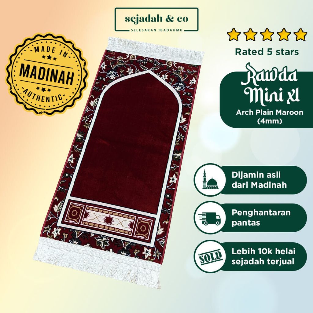 01_Sejadah SCO Rawda Mini XL Arch Plain Maroon 4mm