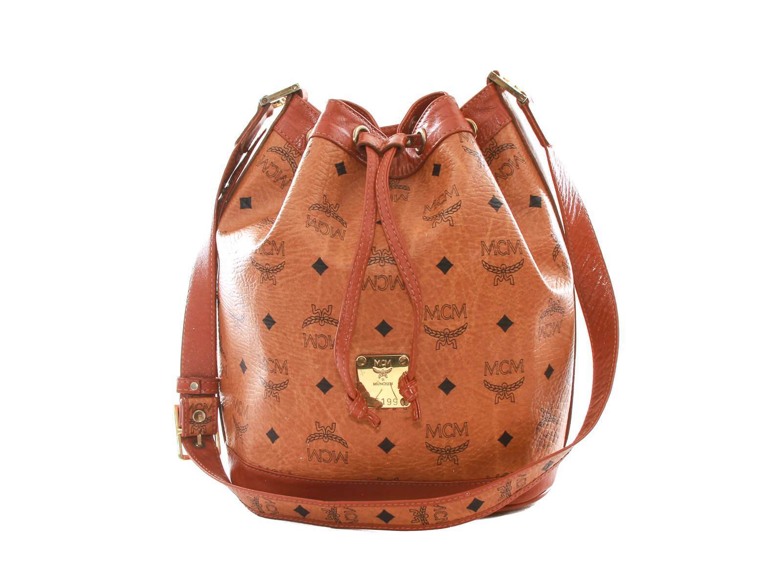 Authentic Mcm Vintage Handmade Brown Leather Bucket Bag