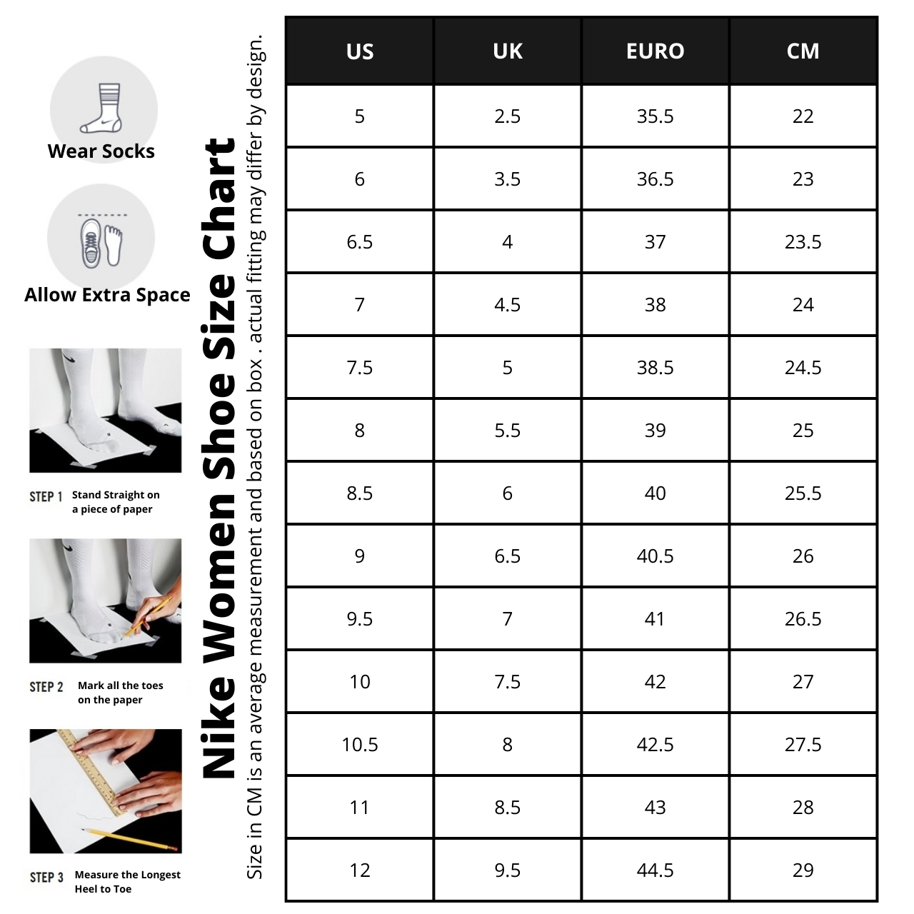 women nik e shoe size chart