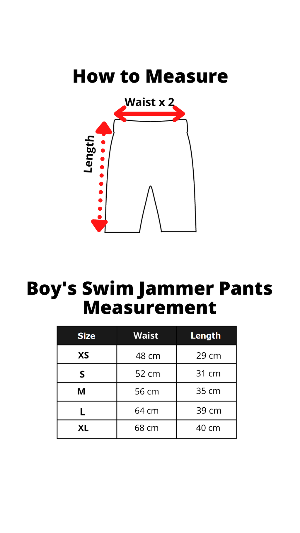 Youth Swim Jammer Size Chart | escapeauthority.com