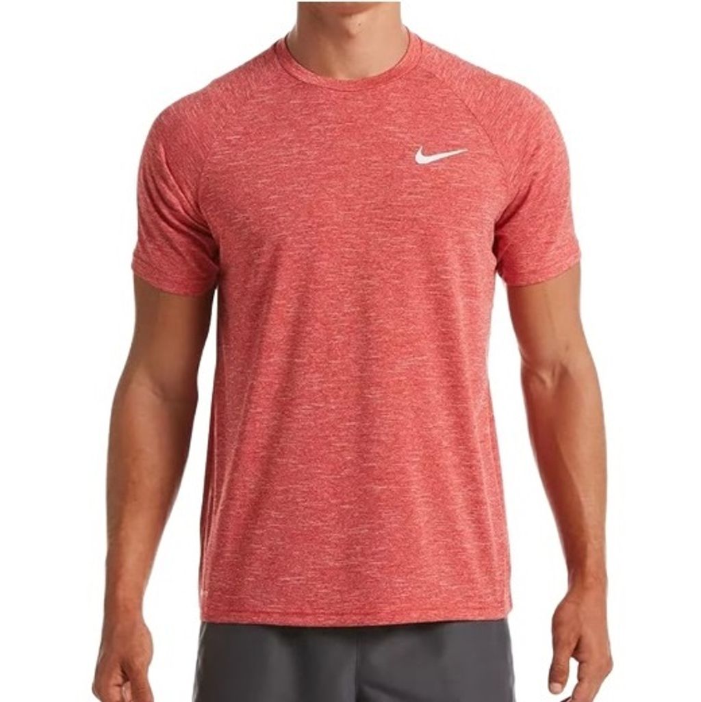 Nike Men's Heathered Short-Sleeve Hydroguard Swim Shirt.