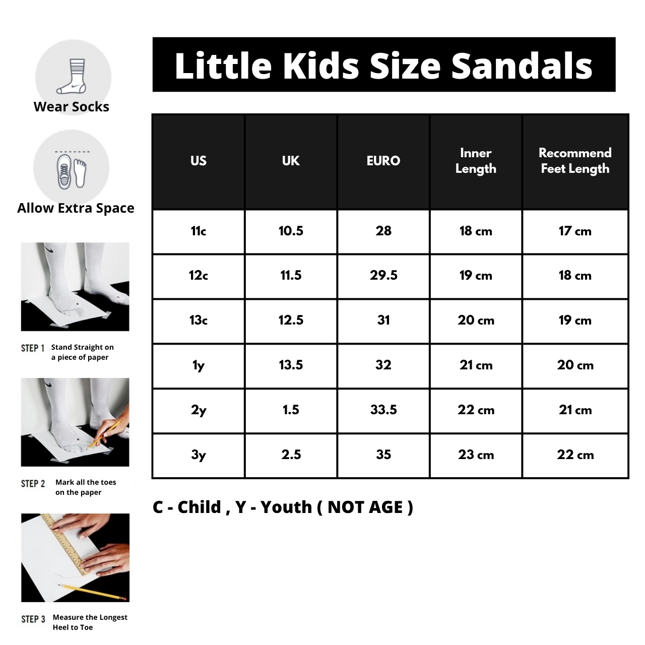 little kids sandal size chart