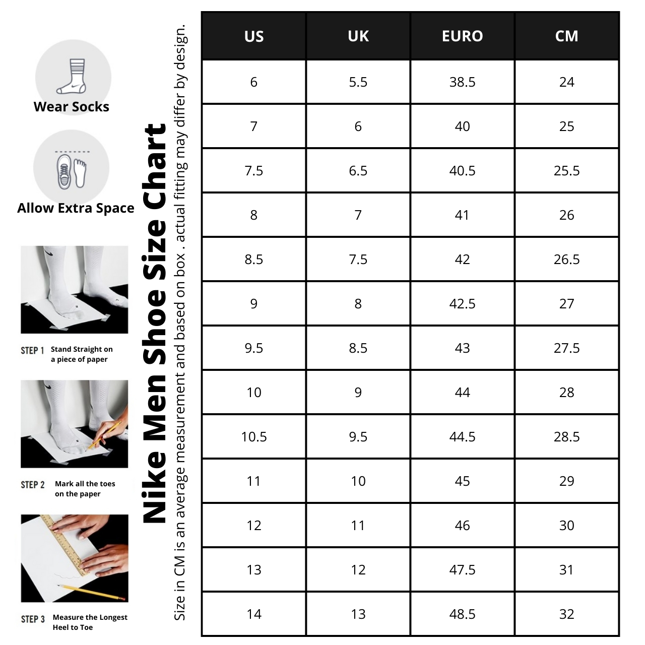 men nike shoe size chart 