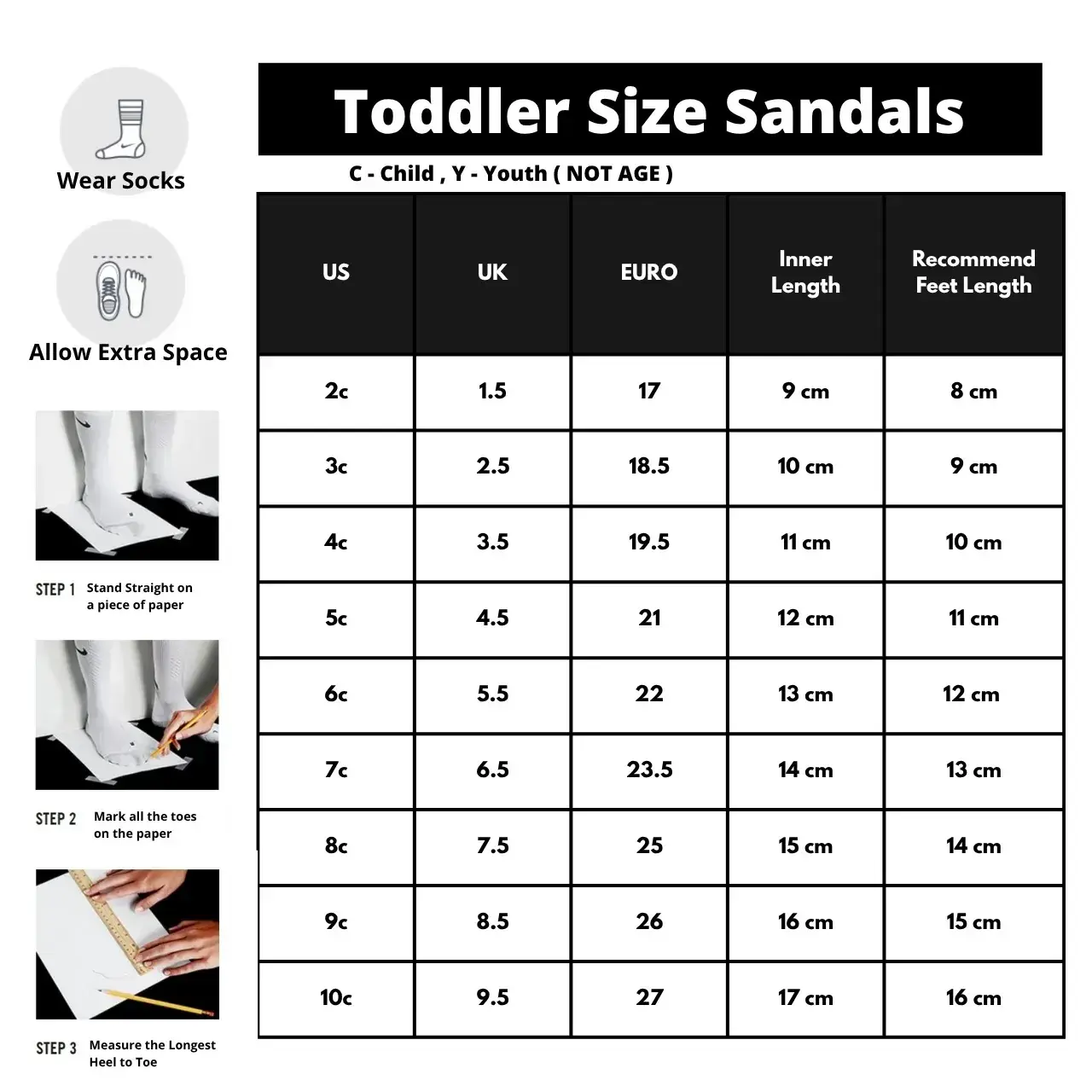 Kawa slide size chart