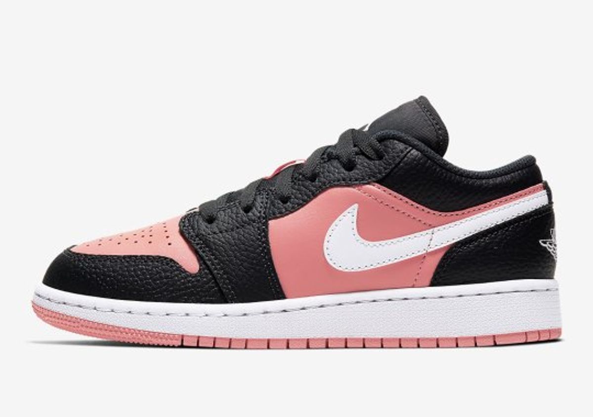 The Air Jordan 1 Low “Pink Quartz” Paired With Black Tumbled Leather