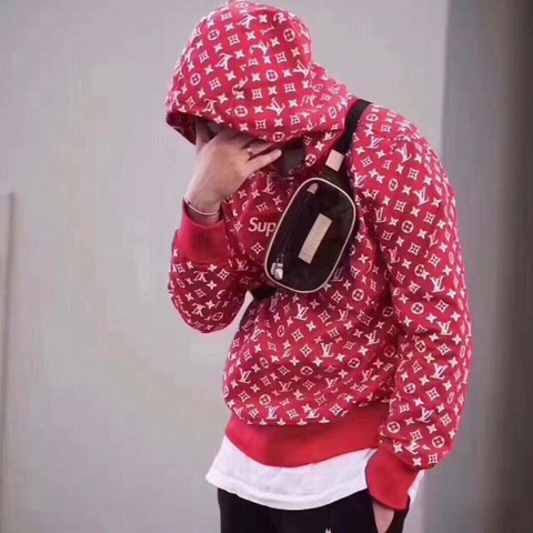 Hot Supreme X Louis Vuitton Hooded Sweatshirt Red